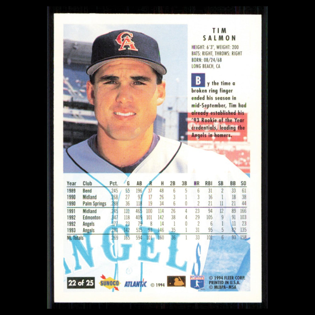 Tim Salmon #22 1994 Fleer California Angels Baseball Card MLB NM