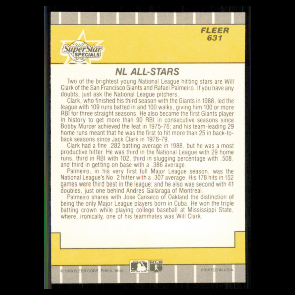 Will Clark/Rafael Palmeiro #631 1989 Fleer San Francisco Giants/Chicago Cubs MLB