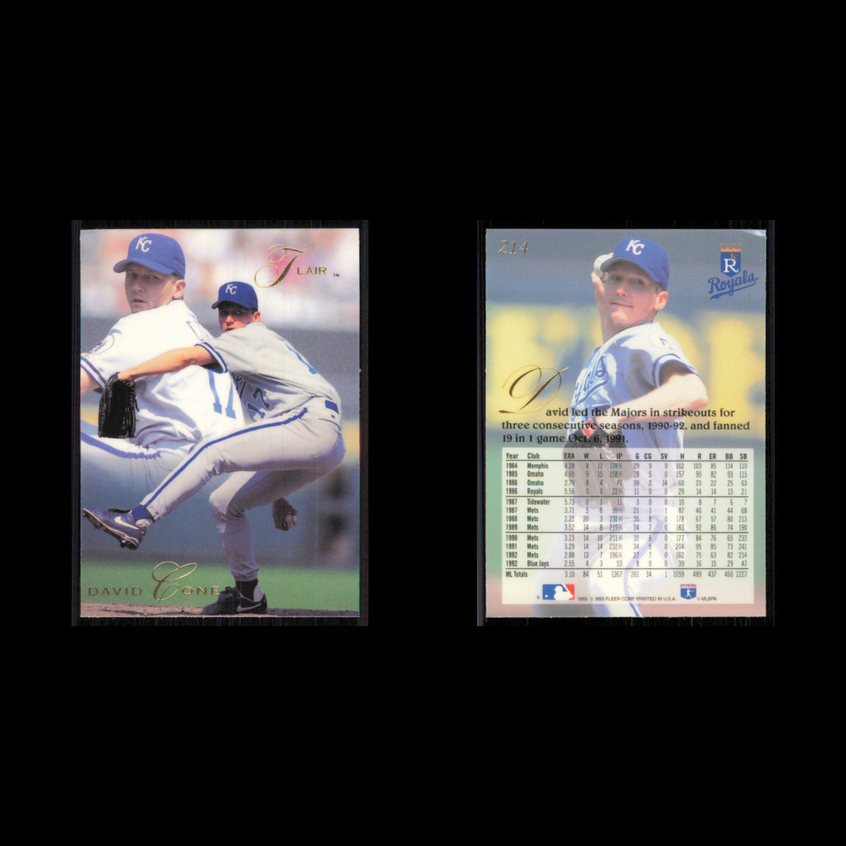 David Cone #214 1993 Flair Kansas City Royals Baseball Card MLB NM