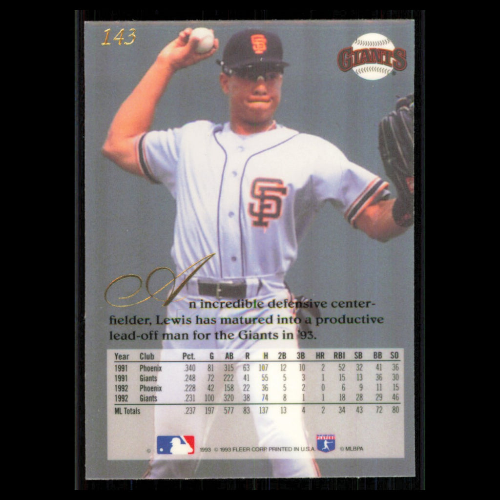 Darren Lewis #143 1993 Flair San Francisco Giants Baseball Card MLB NM