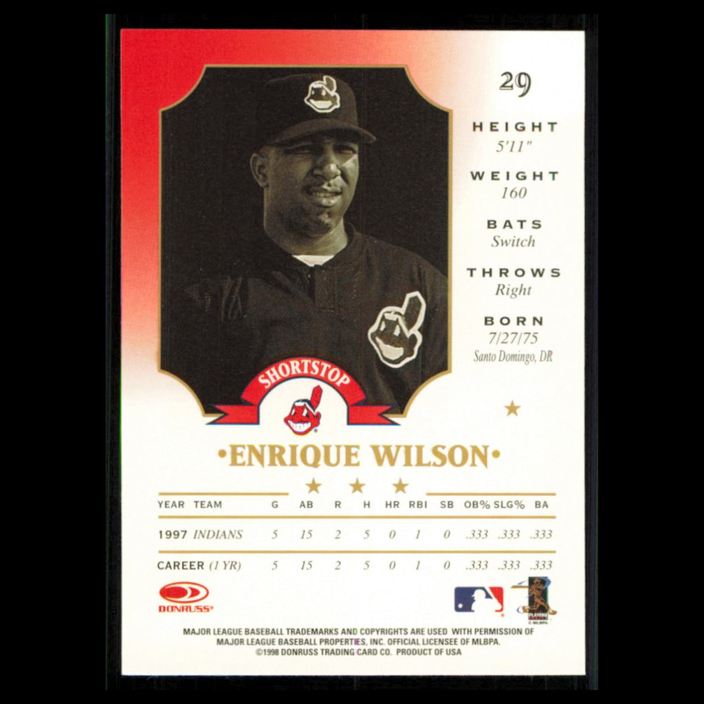 Enrique Wilson #29 1998 Leaf Cleveland Indians Baseball Card MLB NM