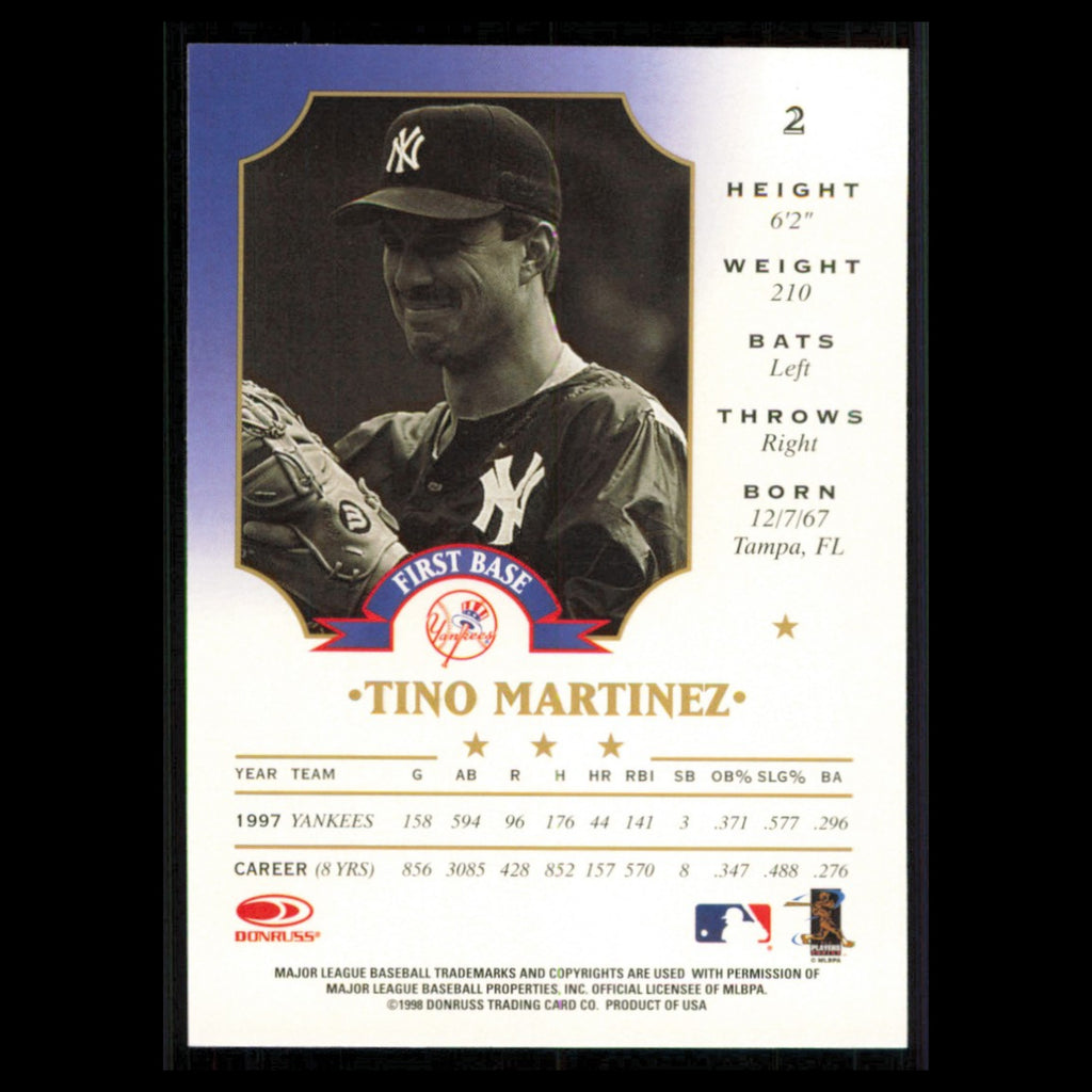 Tino Martinez #2 1998 Leaf New York Yankees Baseball Card MLB NM