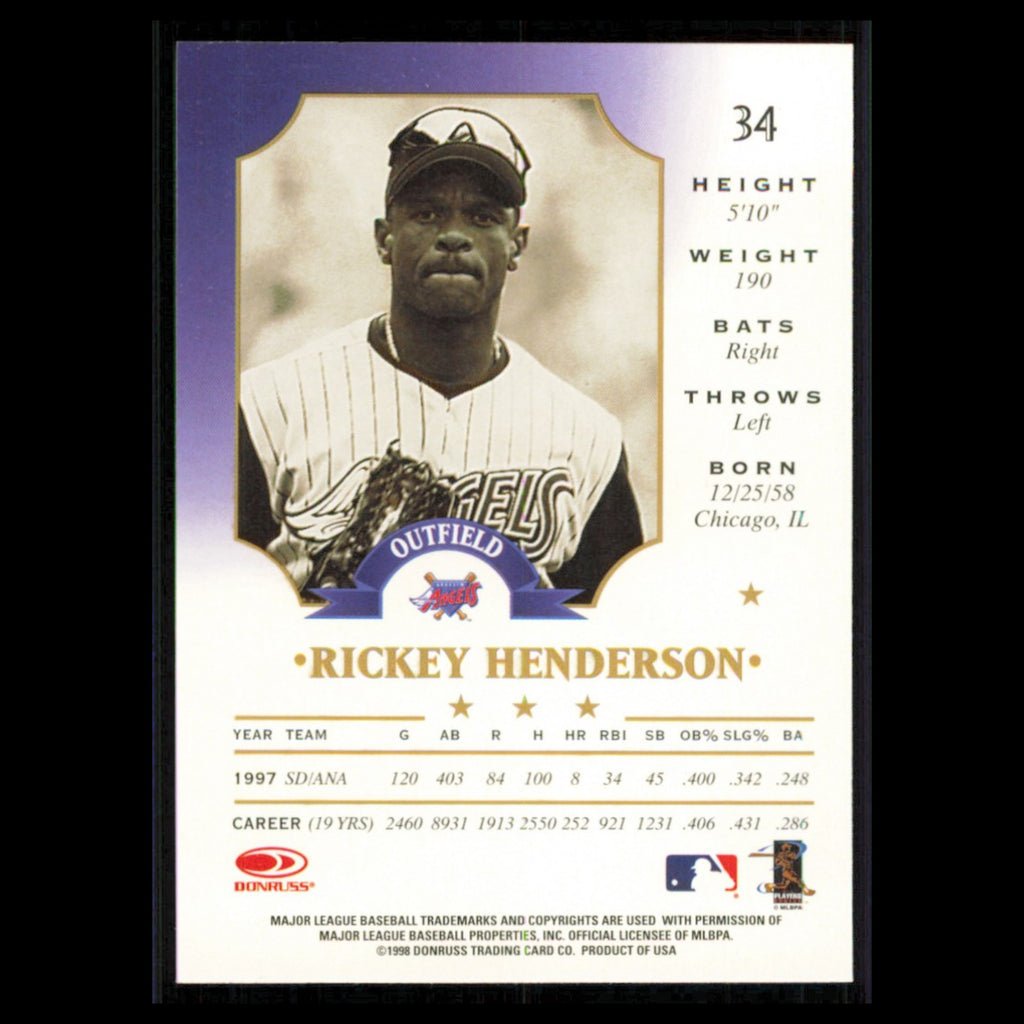 Rickey Henderson #34 1998 Leaf Anaheim Angels Baseball Card MLB NM