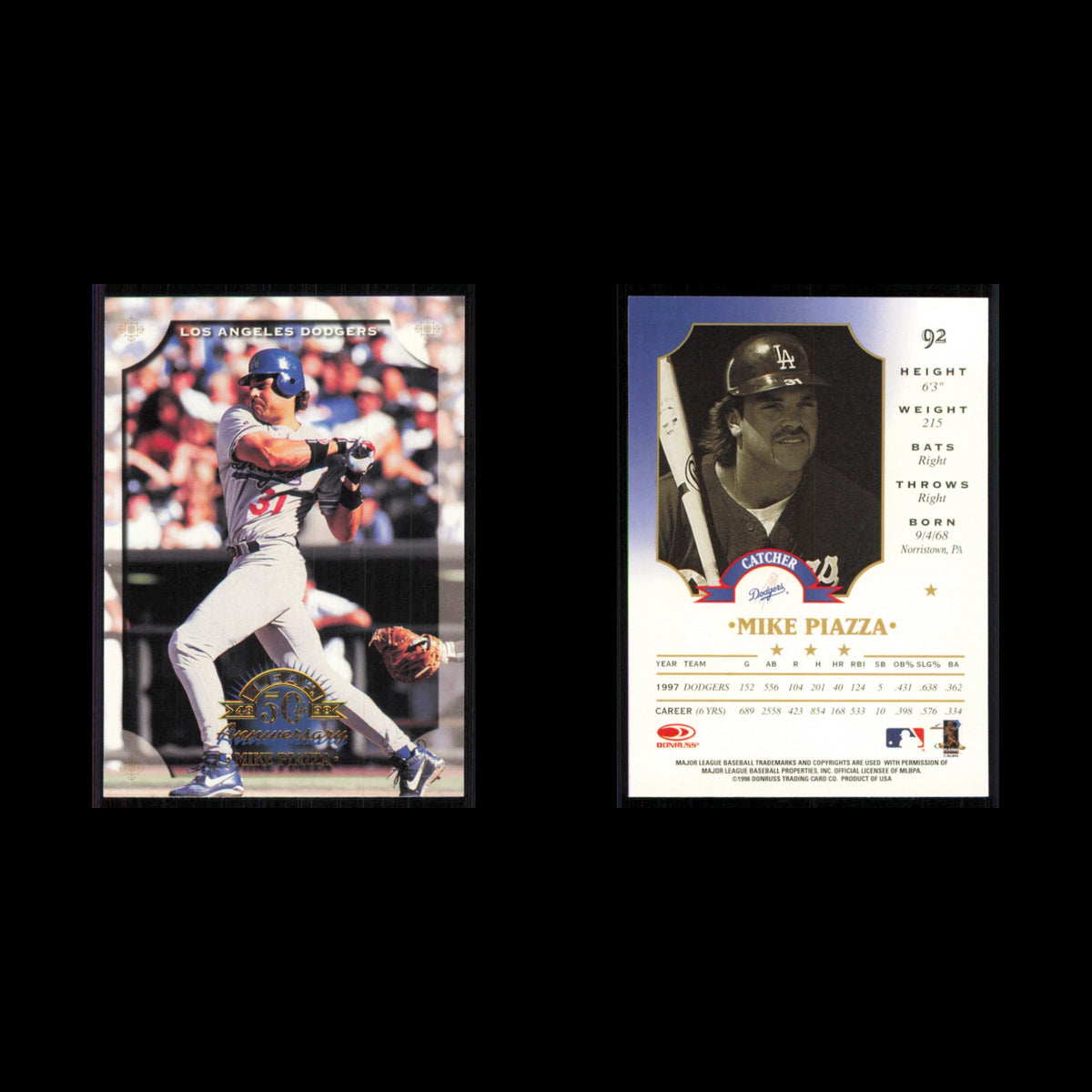 Mike Piazza #92 1998 Leaf Los Angeles Dodgers Baseball Card MLB NM