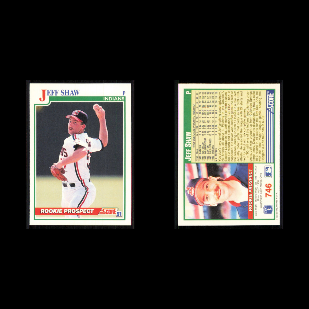 Jeff Shaw Rookie #746 1991 Score Cleveland Indians Baseball Card MLB NM