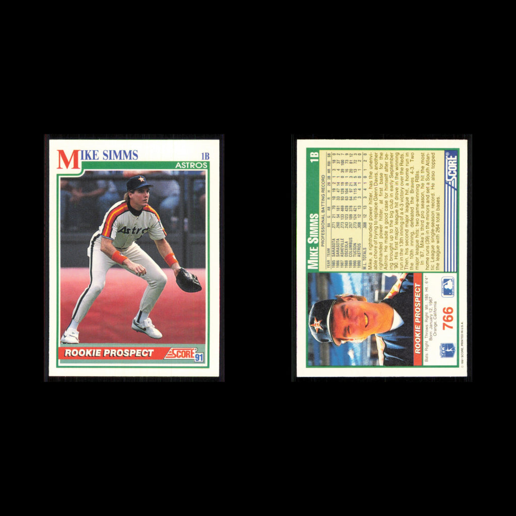Mike Simms Rookie #766 1991 Score Houston Astros Baseball Card MLB NM