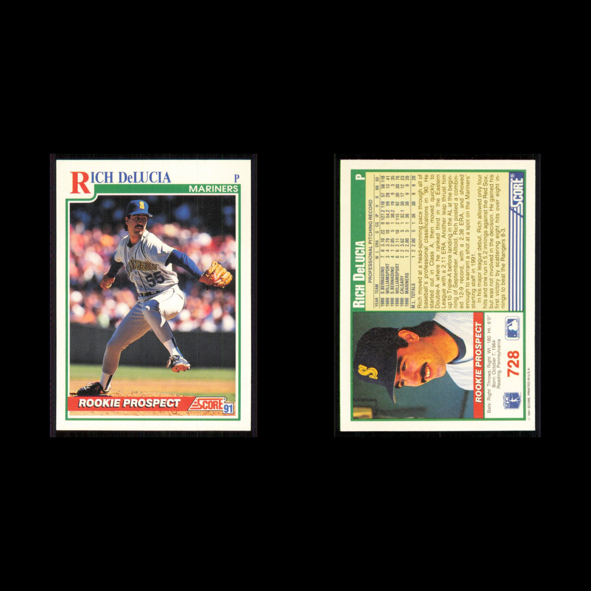 Rich DeLucia Rookie #728 1991 Score Seattle Mariners Baseball Card MLB NM