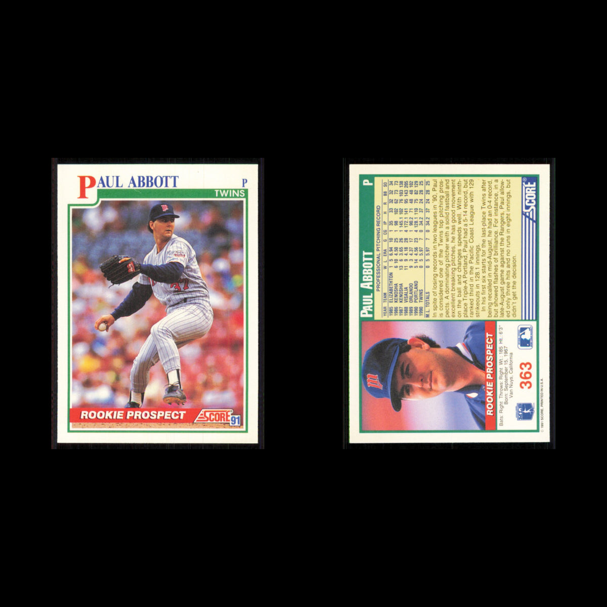 Paul Abbott Rookie #363 1991 Score Minnesota Twins Baseball Card MLB NM
