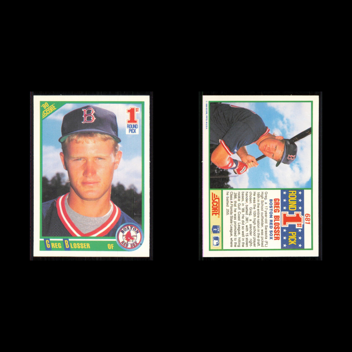 Greg Blosser Rookie #681 1990 Score Boston Red Sox Baseball Card MLB NM