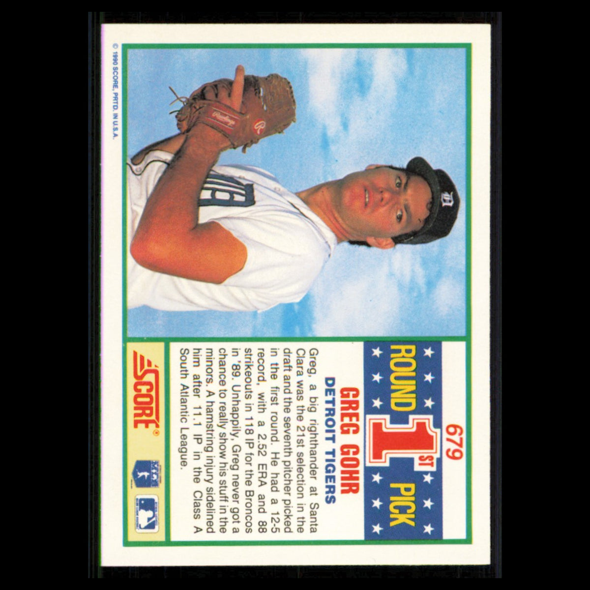 Greg Gohr Rookie #679 1990 Score Detroit Tigers Baseball Card MLB NM