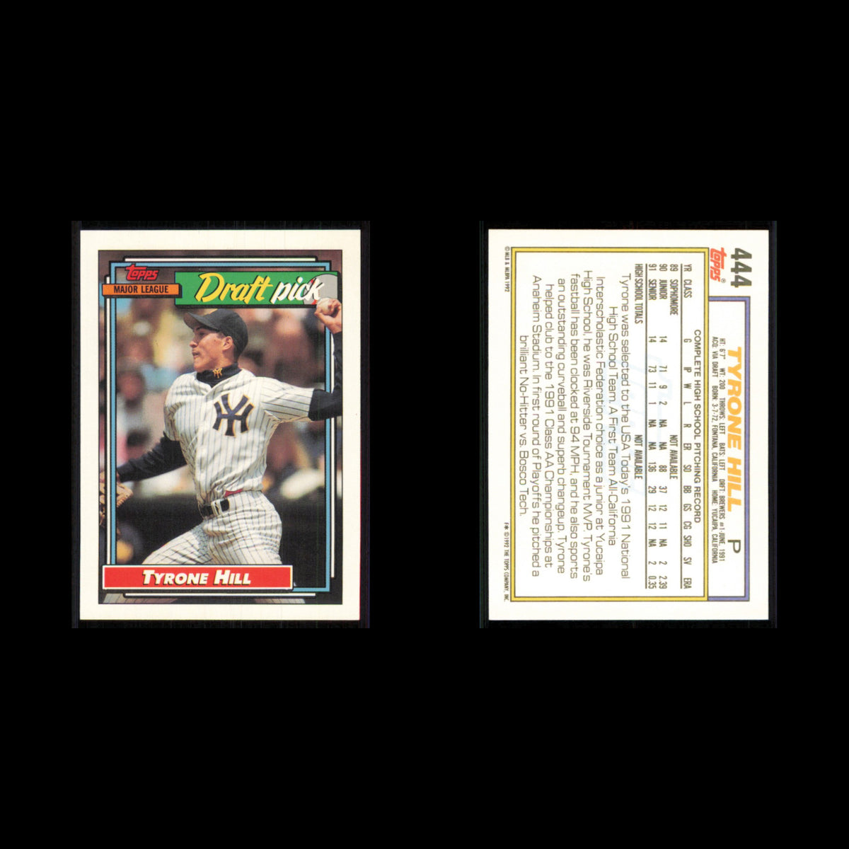 Tyrone Hill Rookie #444 1992 Topps Milwaukee Brewers Baseball Card MLB NM