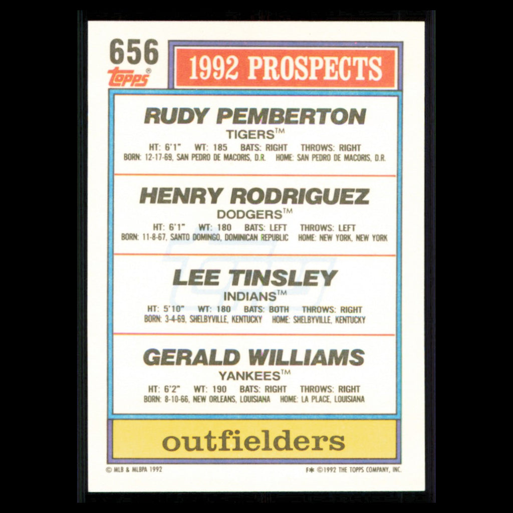 Rudy Pemberton/Henry Rodriguez/Lee Tinsley/Gerald Williams Rookie #656 1992 Card