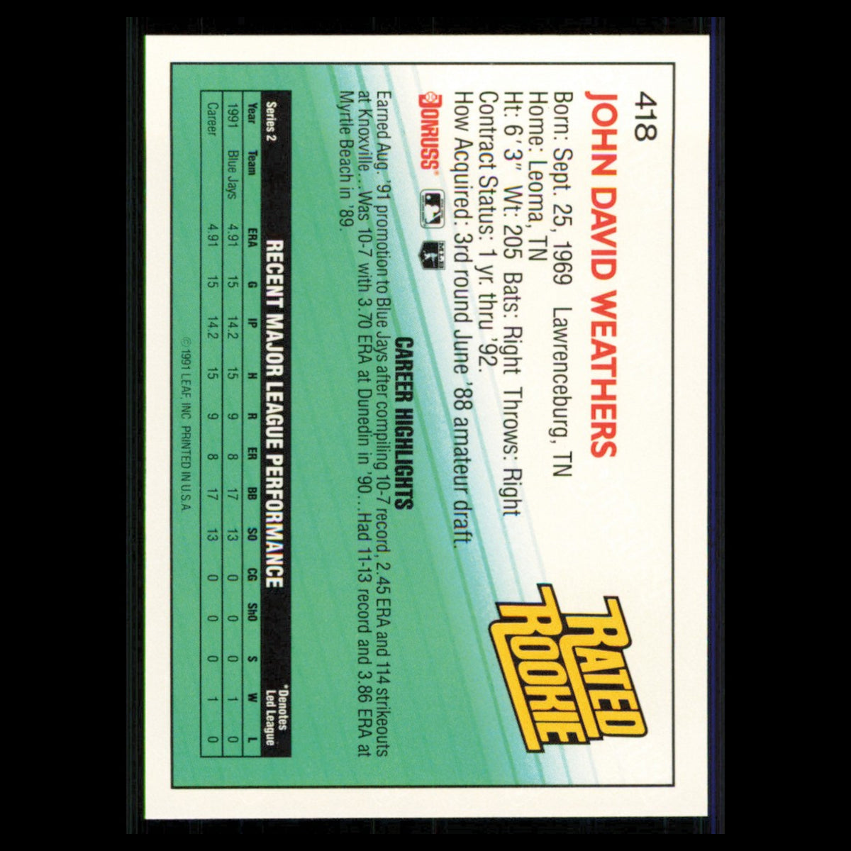 Steve Carter Rookie #418 1991 Donruss Pittsburgh Pirates Baseball Card MLB NM