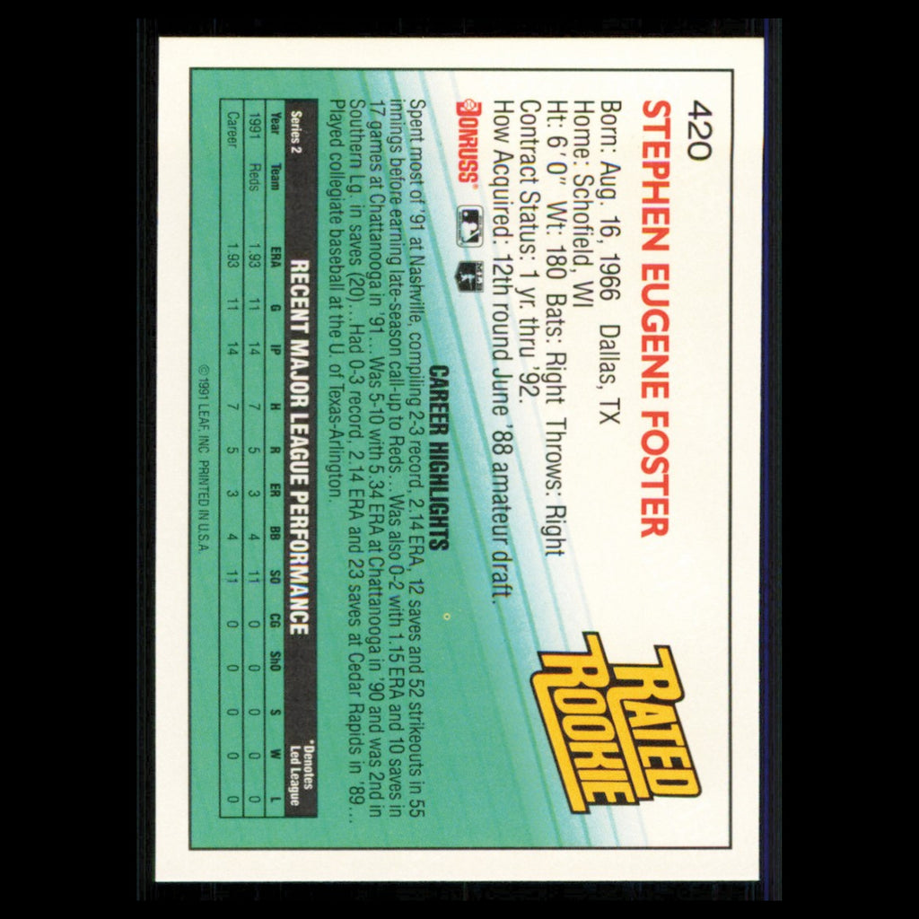 Steve Foster Rookie #420 1992 Donruss Cincinnati Reds Baseball Card MLB NM