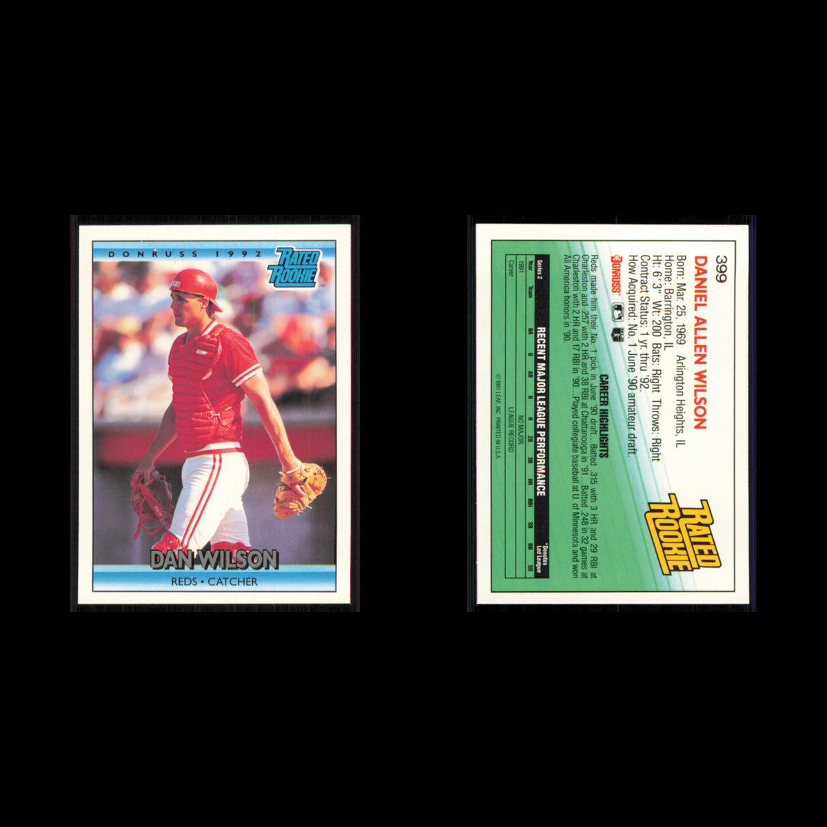Dan Wilson Rookie #399 1992 Donruss Cincinnati Reds Baseball Card MLB NM