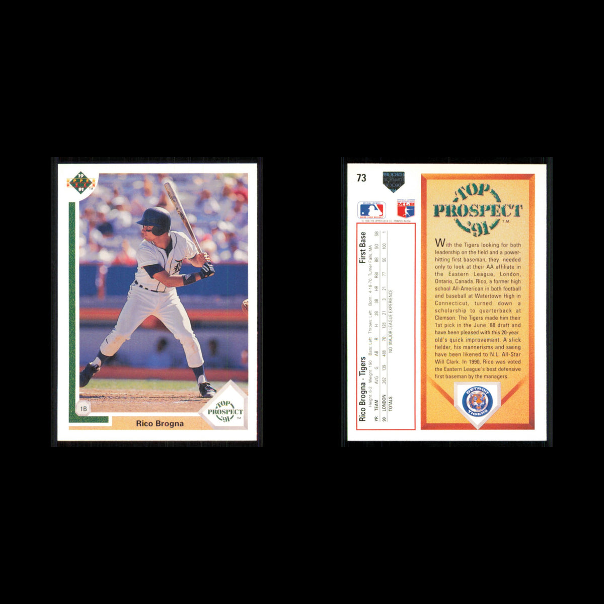 Rico Brogna Rookie #73 1991 Upper Deck Detroit Tigers Baseball Card MLB NM