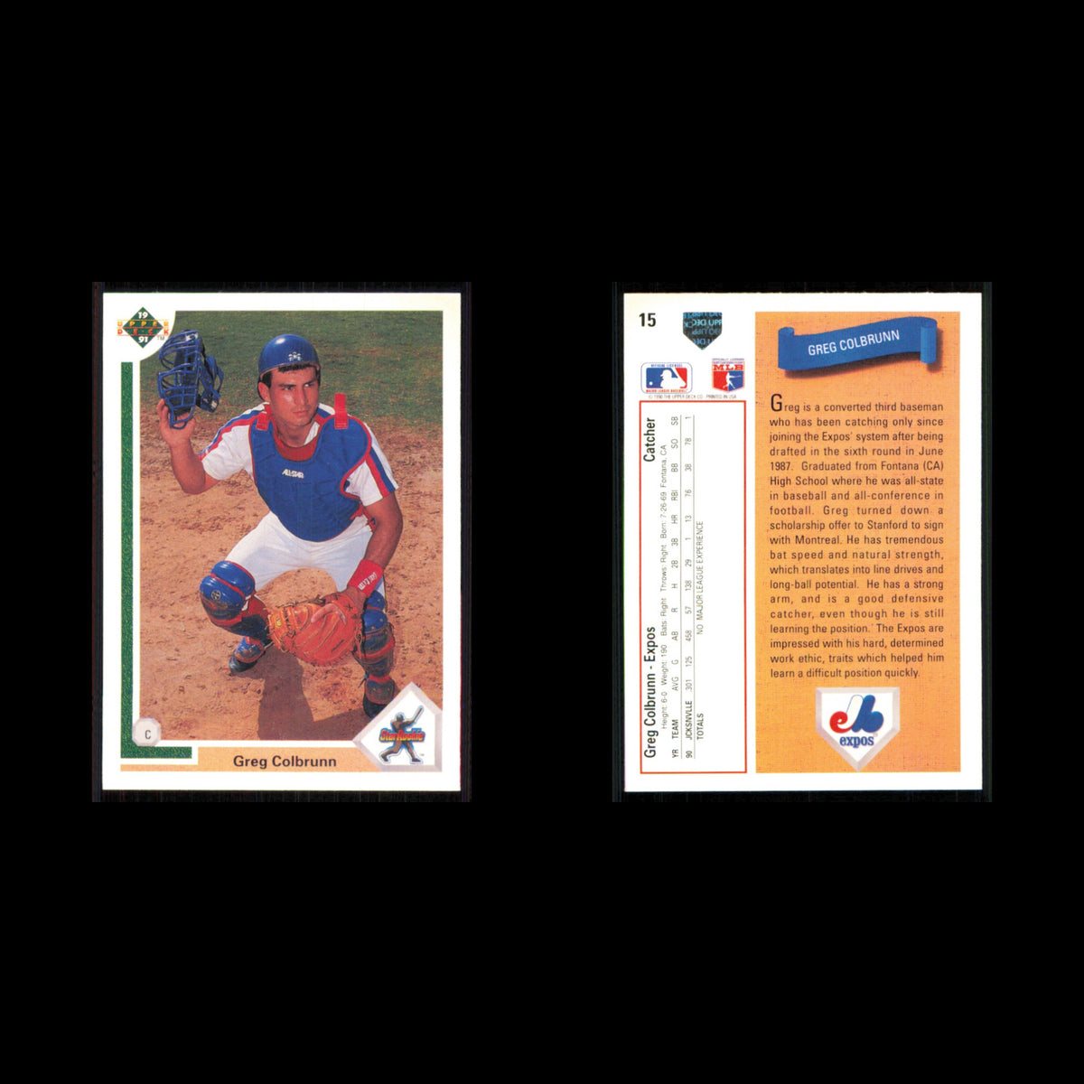 Greg Colbrunn Rookie #15 1991 Upper Deck Montreal Expos Baseball Card MLB NM
