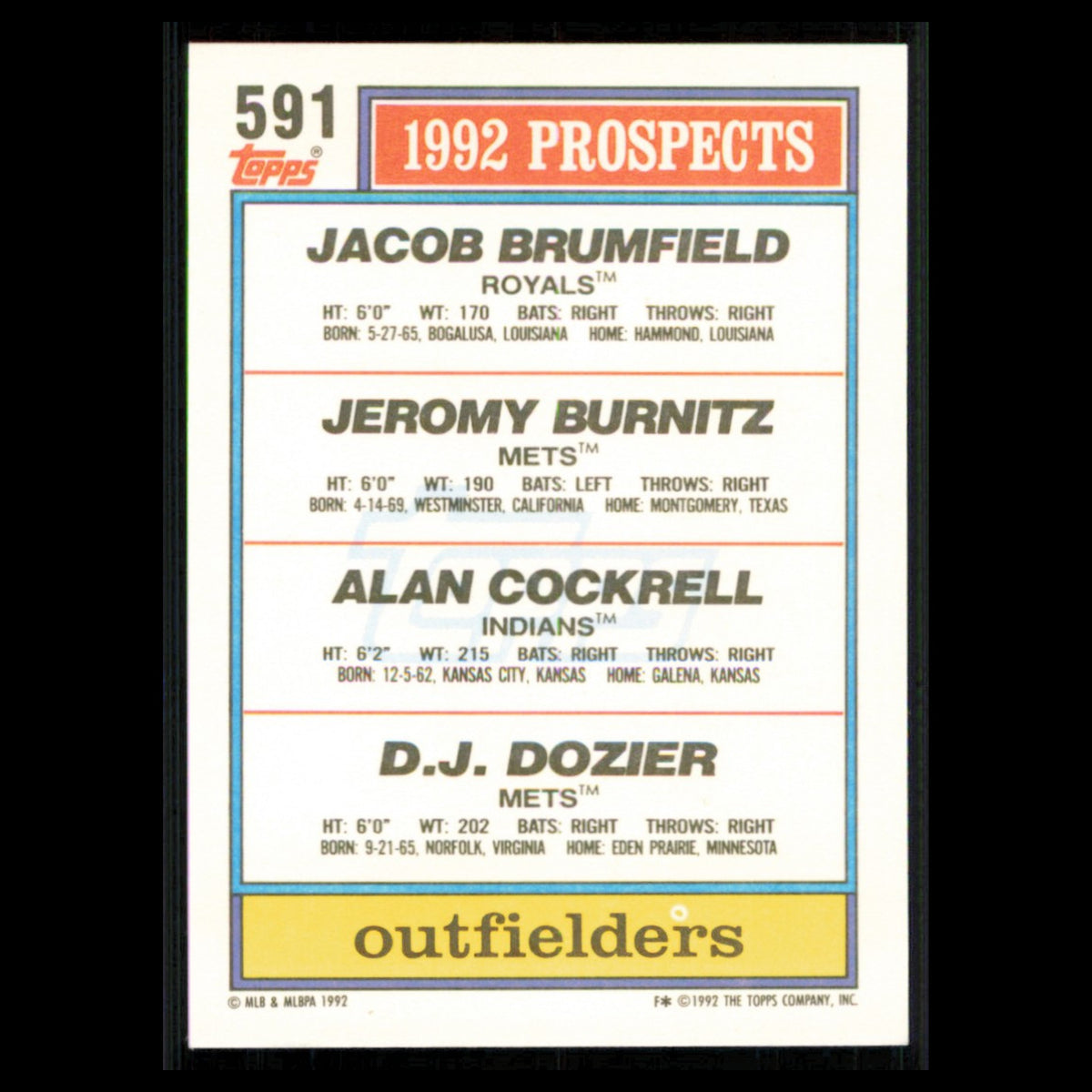 Jacob Brumfield/Jeromy Burnitz/Alan Cockrell/D.J. Dozier Rookie #591 1992 Topps