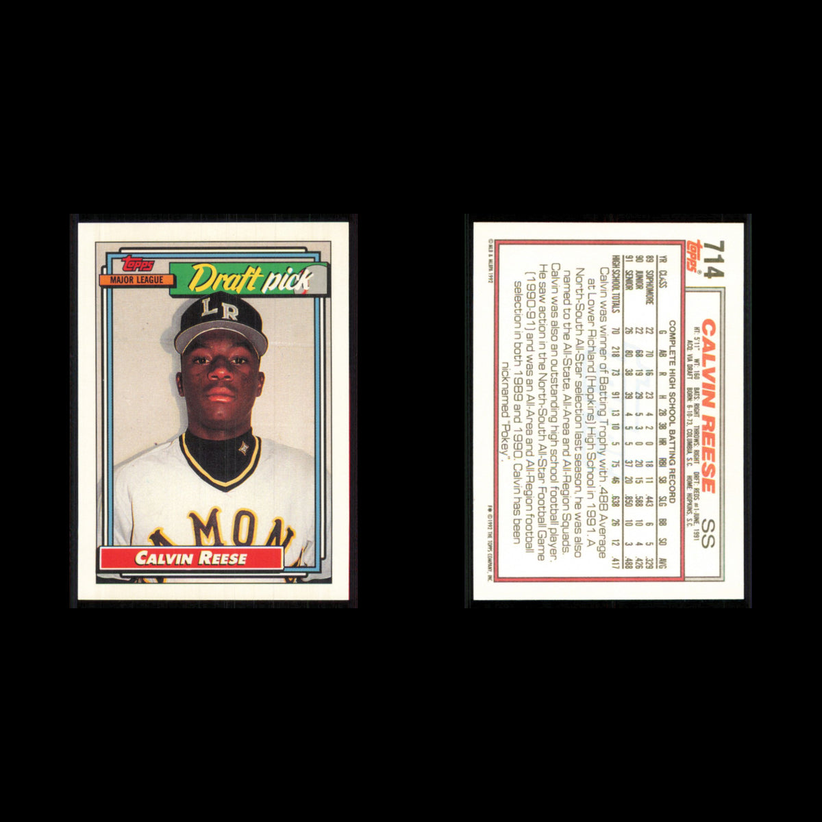 Calvin Reese Rookie #714 1992 Topps Cincinnati Reds Baseball Card MLB NM