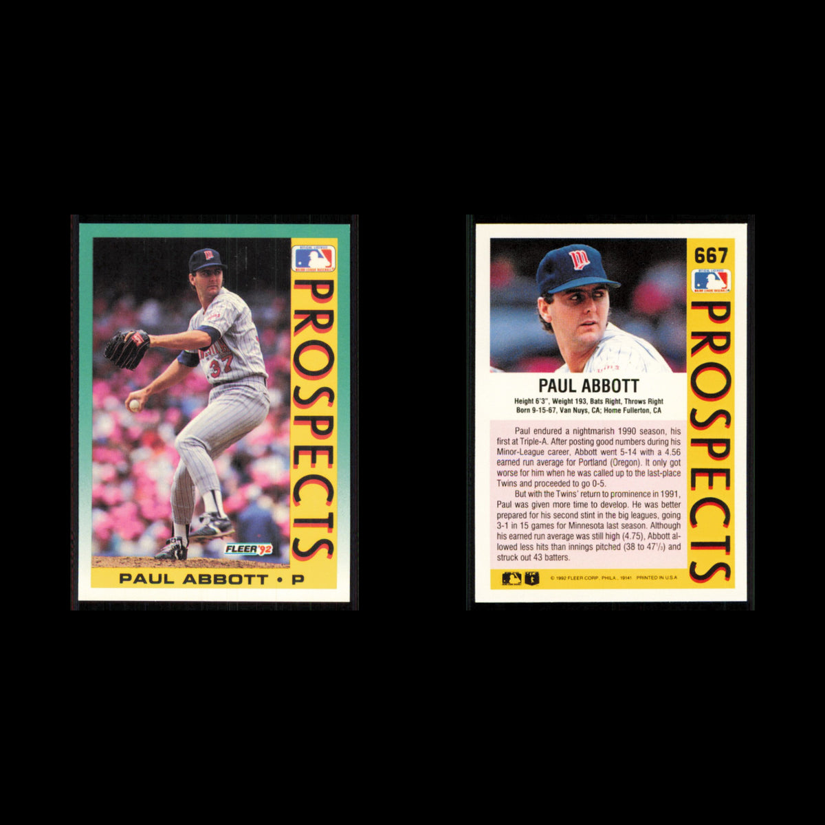 Paul Abbott Rookie #667 1992 Fleer Minnesota Twins Baseball Card MLB NM