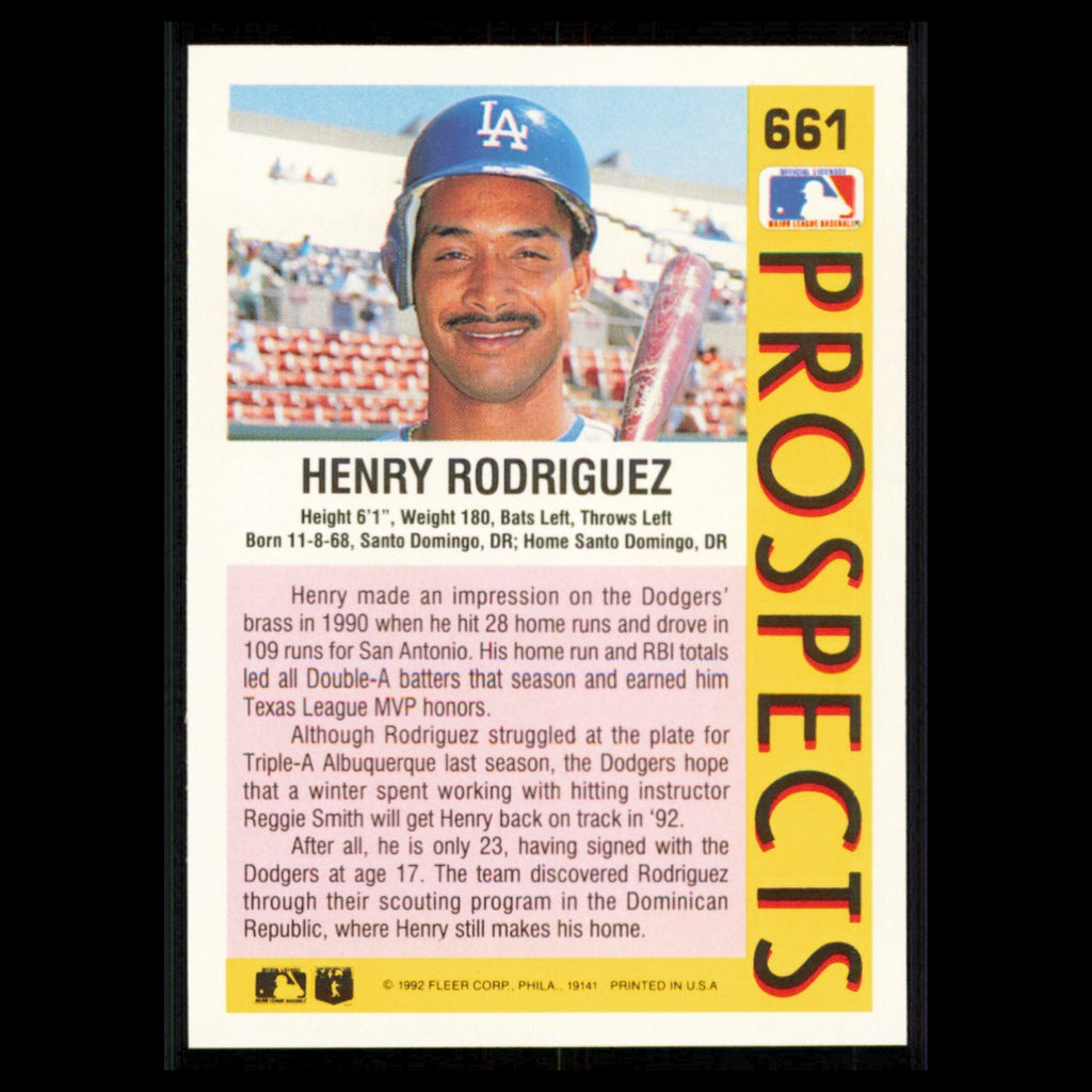 Henry Rodriguez Rookie #661 1992 Fleer Los Angeles Dodgers Baseball Card MLB NM