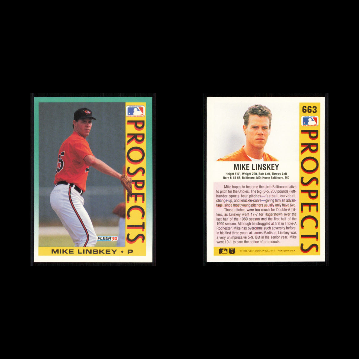 Mike Linskey Rookie #663 1992 Fleer Baltimore Orioles Baseball Card MLB NM