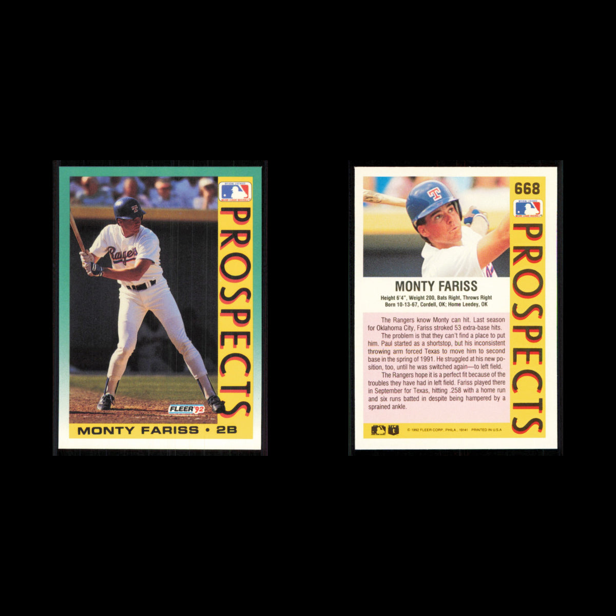 Monty Fariss Rookie #668 1992 Fleer Texas Rangers Baseball Card MLB NM