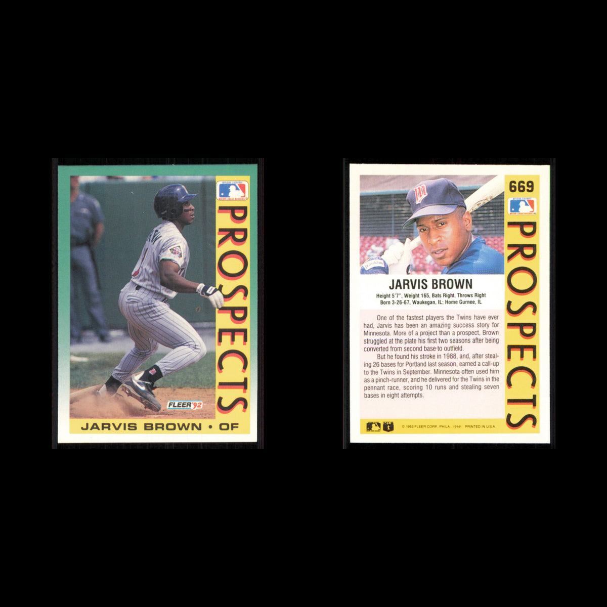 Jarvis Brown Rookie #669 1992 Fleer Minnesota Twins Baseball Card MLB NM