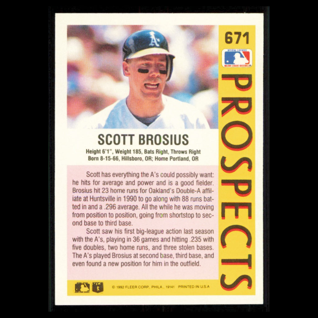 Scott Brosius Rookie #671 1992 Fleer Oakland Athletics Baseball Card MLB NM