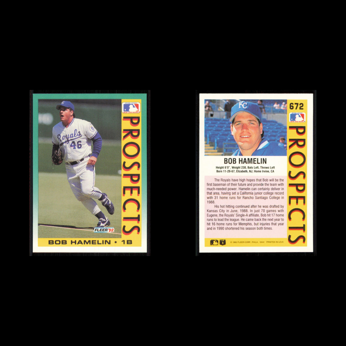Bob Hamelin Rookie #672 1992 Fleer Kansas City Royals Baseball Card MLB NM