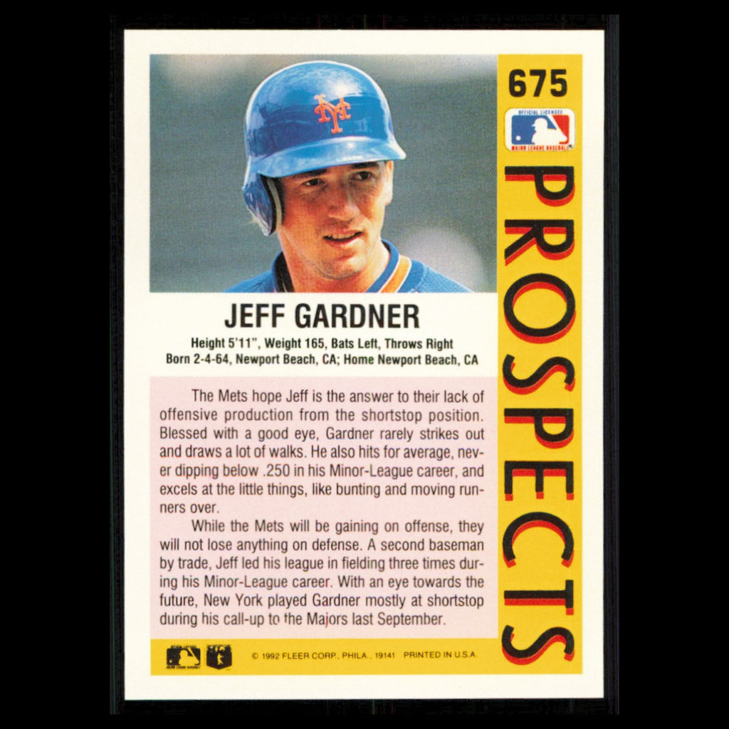 Jeff Gardner Rookie #675 1992 Fleer New York Mets Baseball Card MLB NM