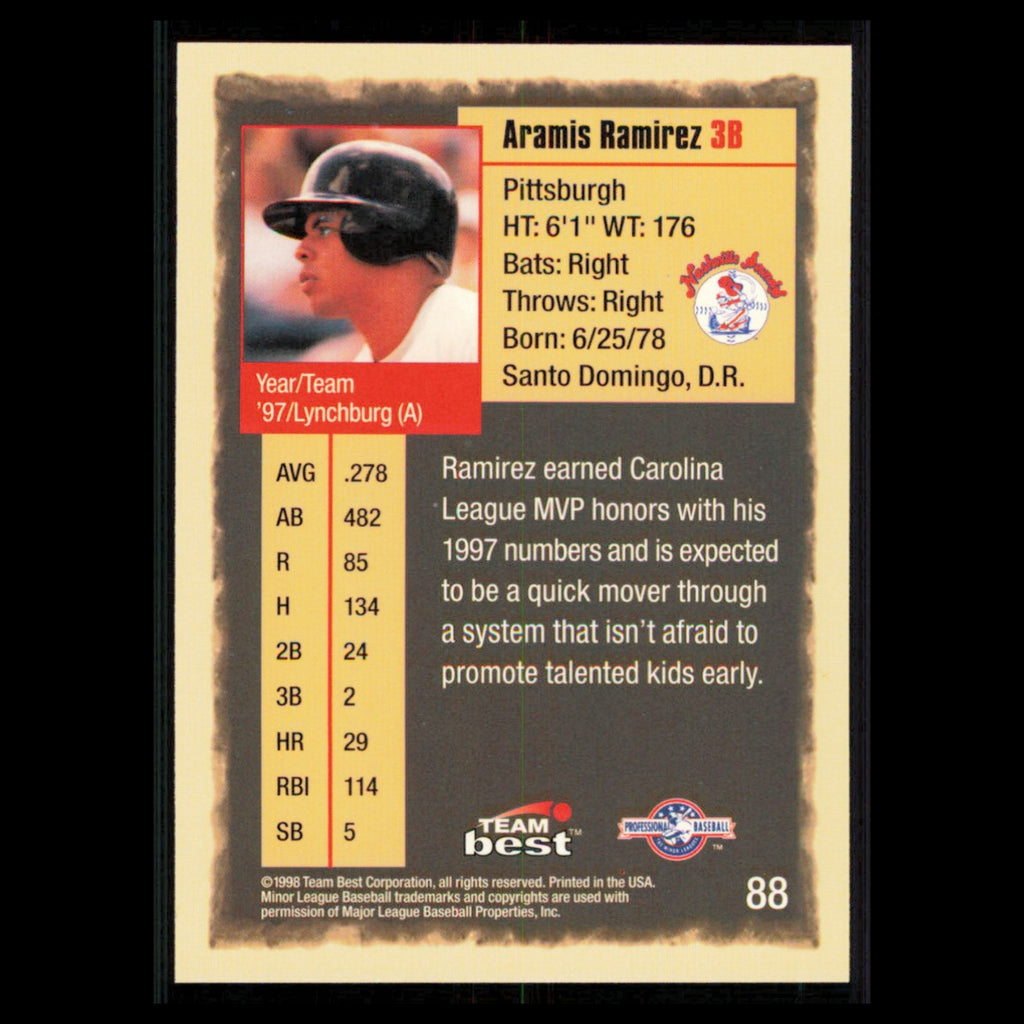 Aramis Ramirez #88 1998 Team Best Nashville Sounds Baseball Card MLB NM