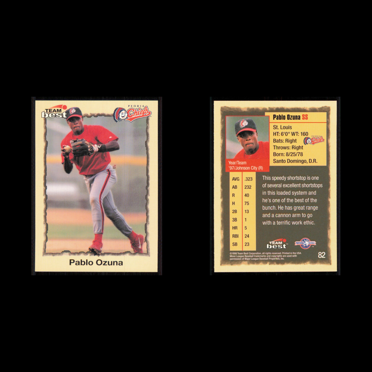Pablo Ozuna #82 1998 Team Best Peoria Chiefs Baseball Card MLB NM