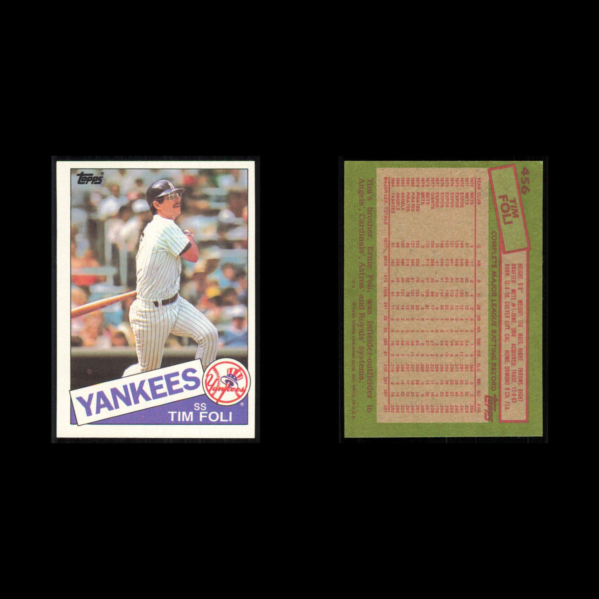 Tim Foli #456 1985 Topps New York Yankees Baseball Card MLB NM