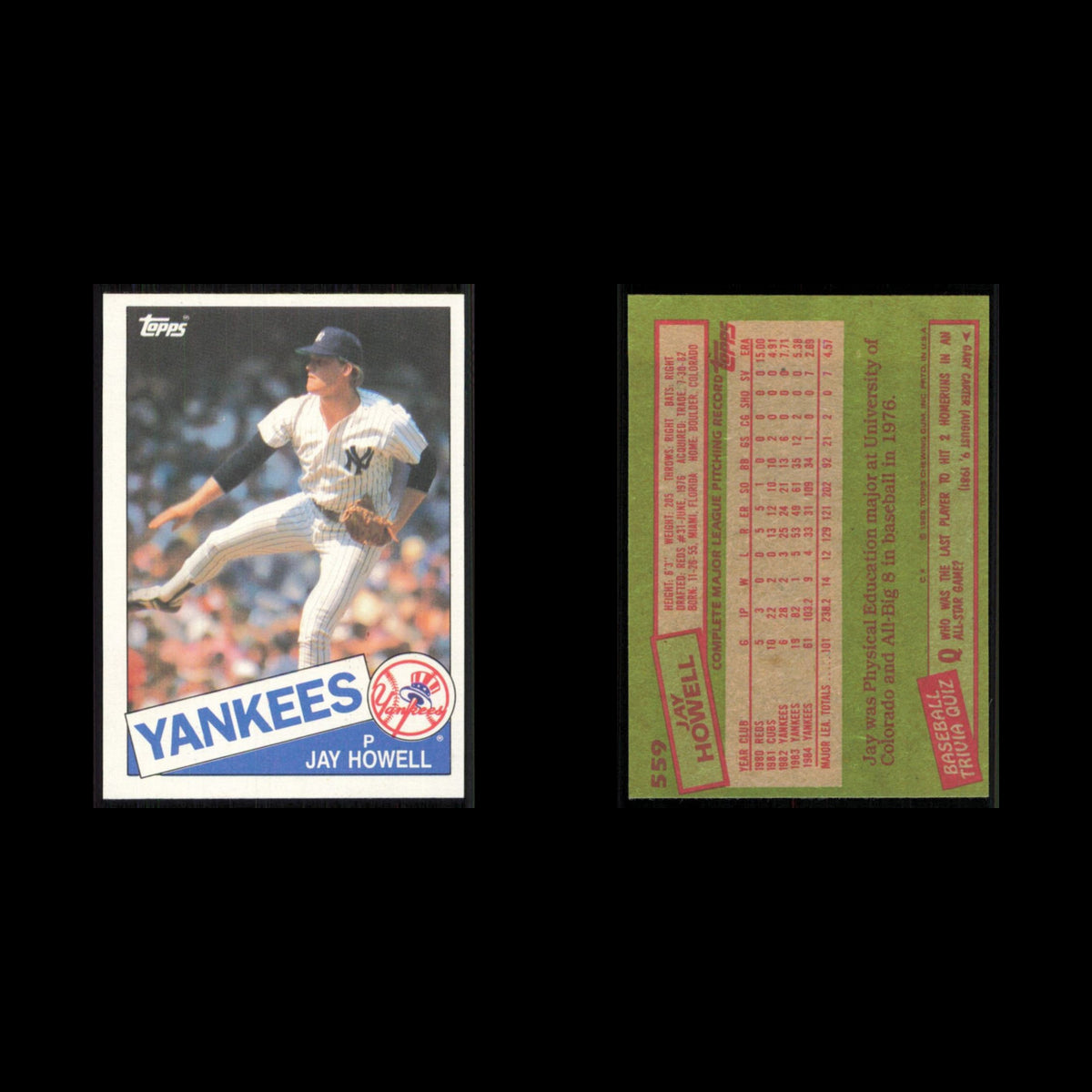 Jay Howell #559 1985 Topps New York Yankees Baseball Card MLB NM