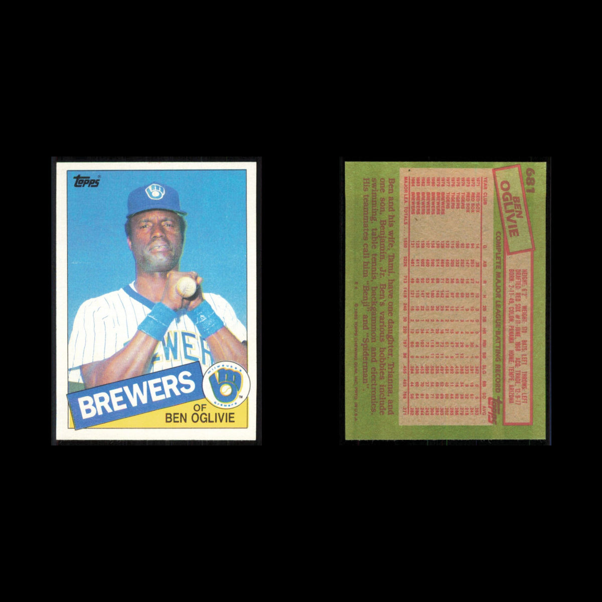 Ben Oglivie #681 1985 Topps Milwaukee Brewers Baseball Card MLB NM