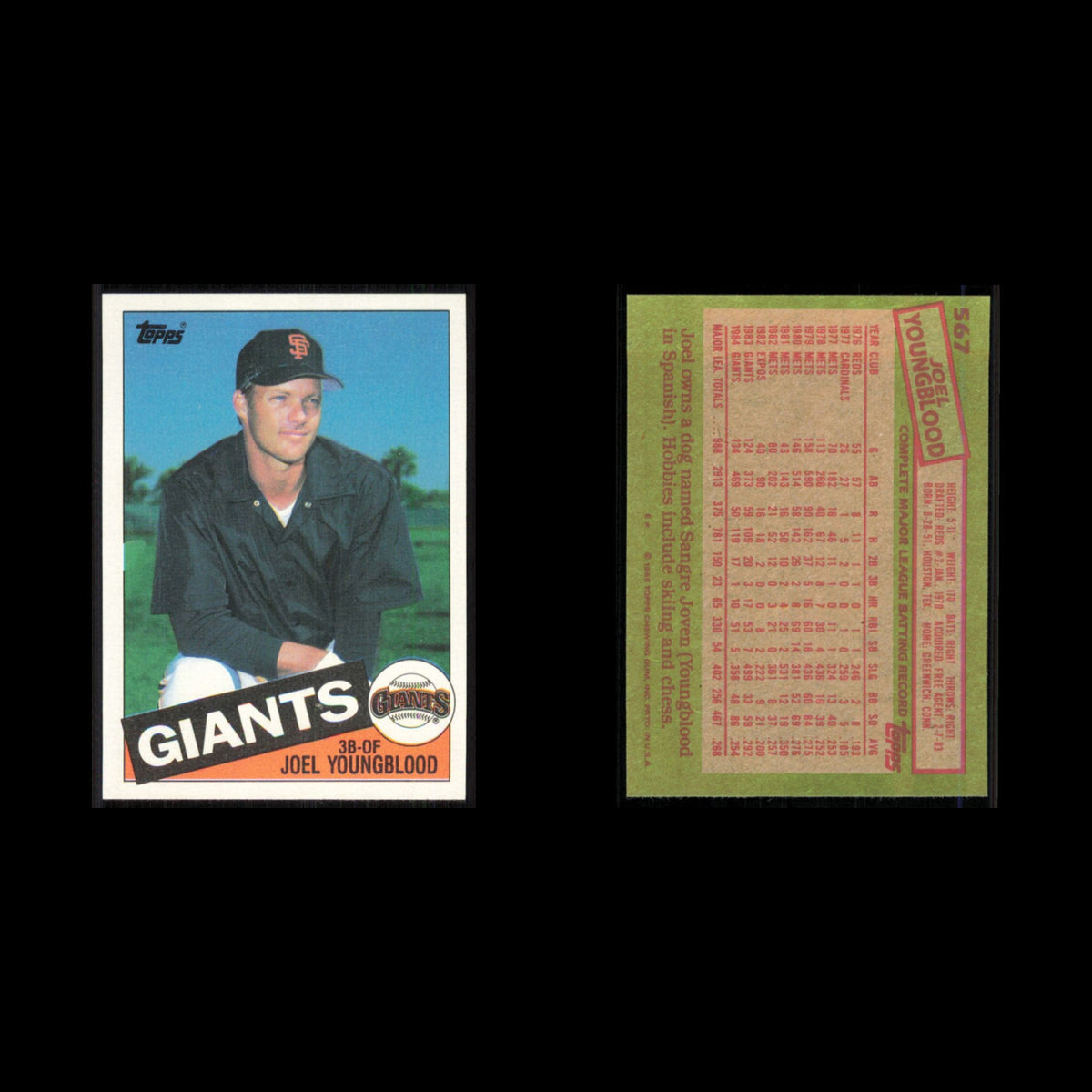 Joel Youngblood #567 1985 Topps San Francisco Giants Baseball Card MLB NM
