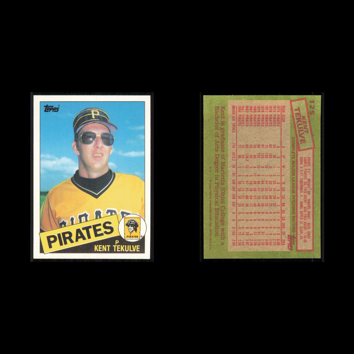 Kent Tekulve #125 1985 Topps Pittsburgh Pirates Baseball Card MLB NM