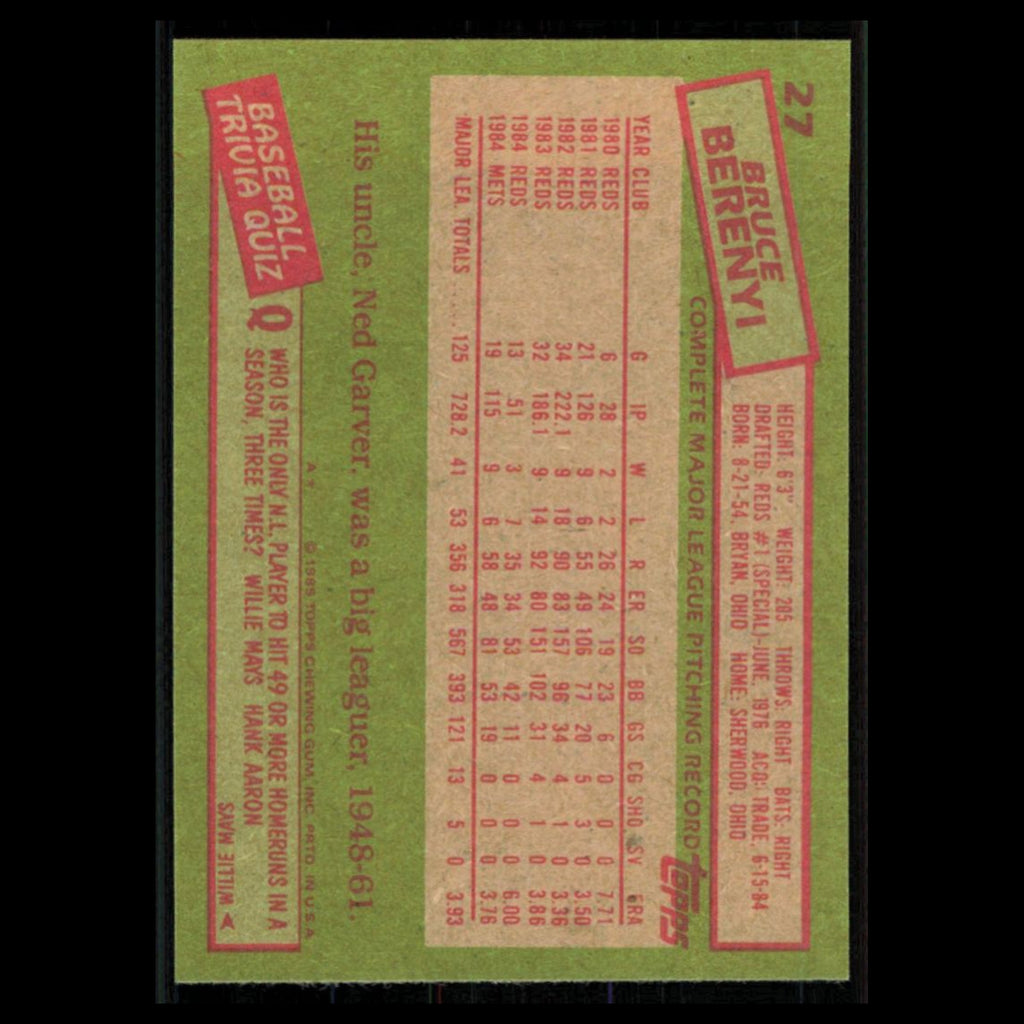 Bruce Berenyi #27 1985 Topps New York Mets Baseball Card MLB NM