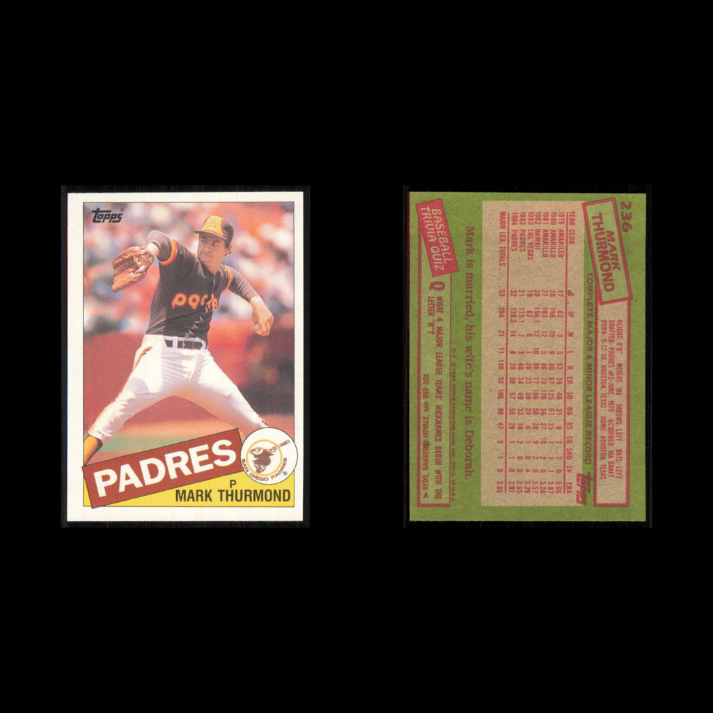 Mark Thurmond #236 1985 Topps San Diego Padres Baseball Card MLB NM