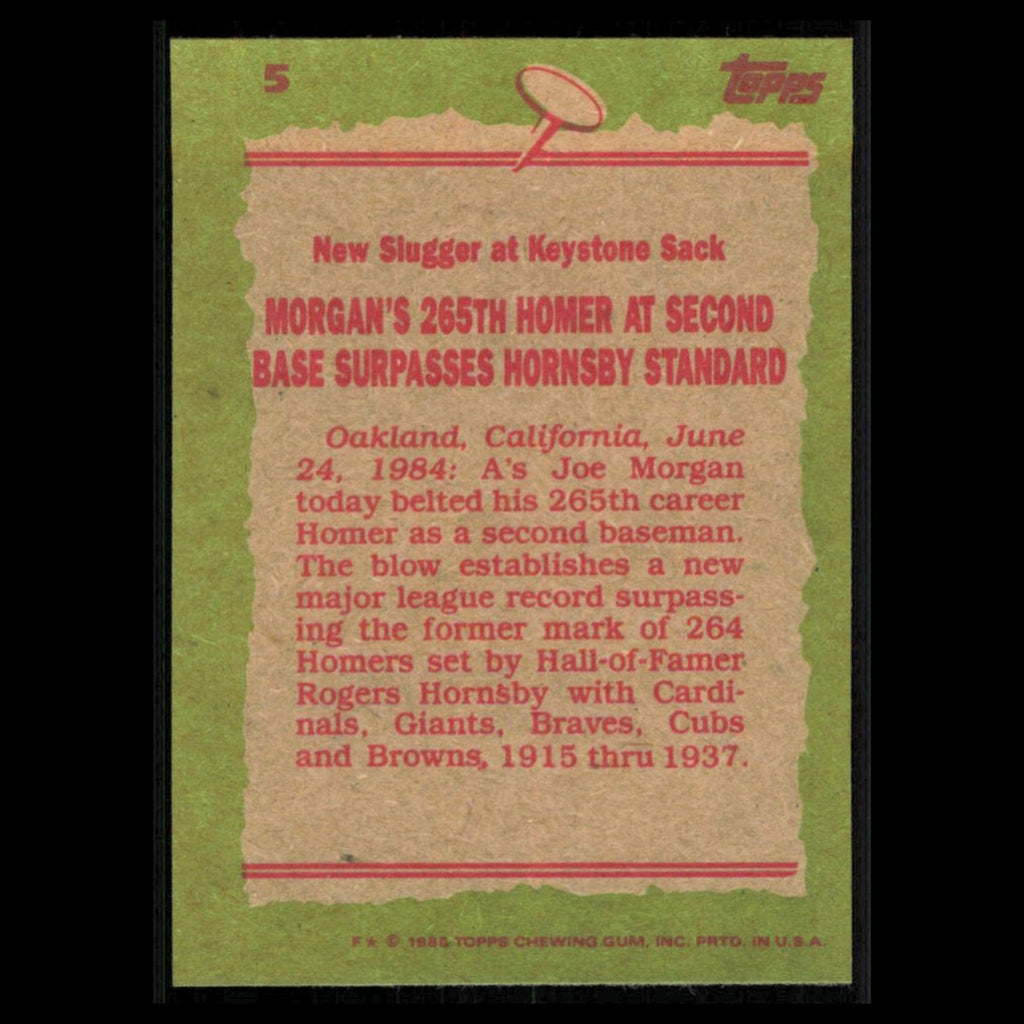 Joe Morgan #5 1985 Topps Oakland Athletics Baseball Card MLB NM