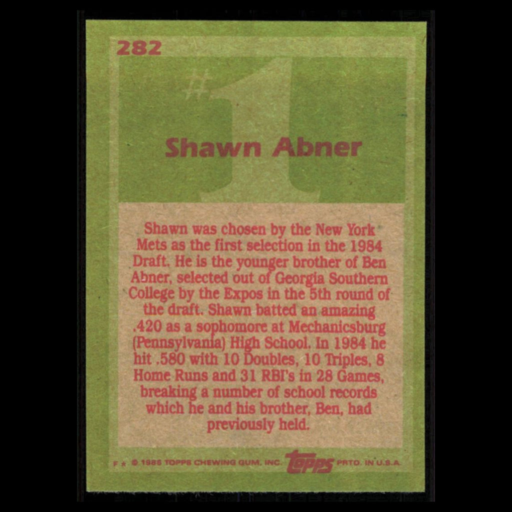 Shawn Abner Rookie #282 1985 Topps New York Mets Baseball Card MLB NM