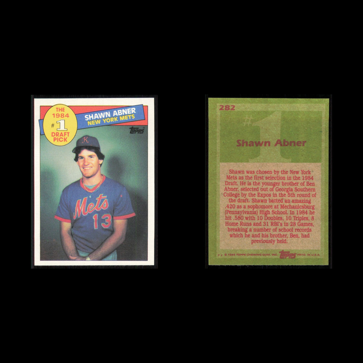 Shawn Abner Rookie #282 1985 Topps New York Mets Baseball Card MLB NM