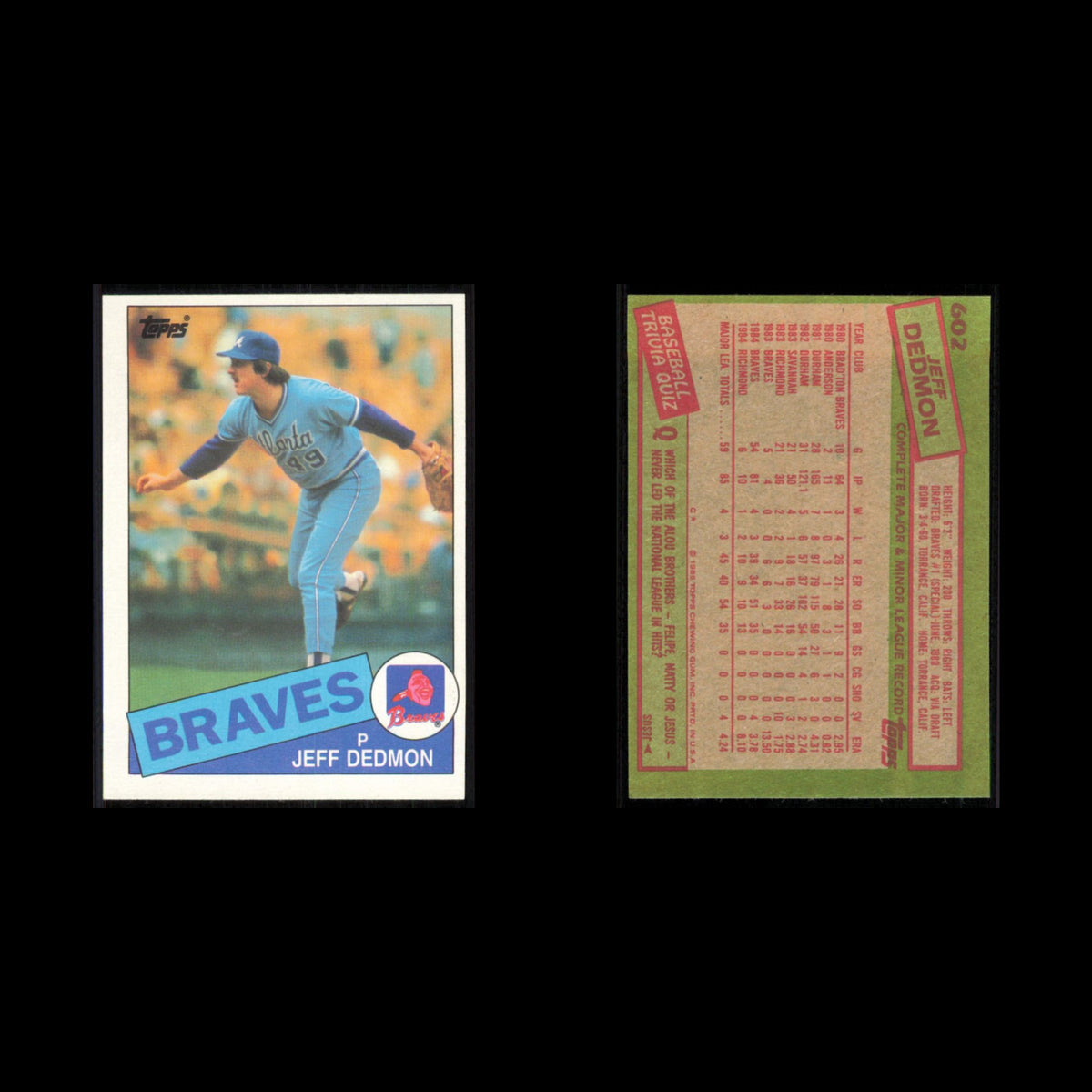 Jeff Dedmon Rookie #602 1985 Topps Atlanta Braves Baseball Card MLB NM