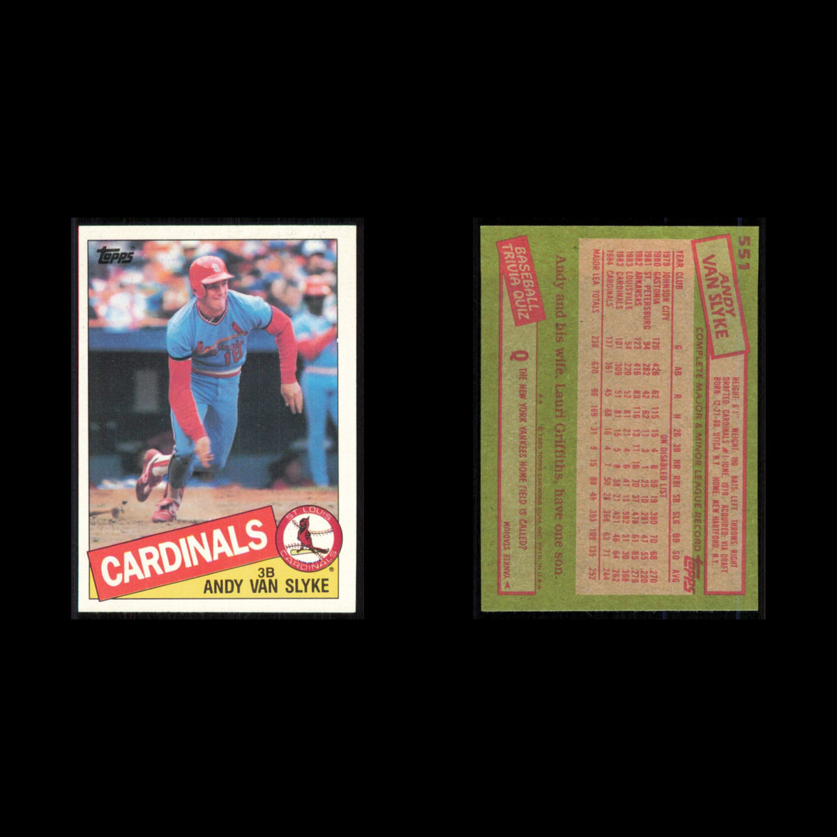 Andy Van Slyke #551 1985 Topps St. Louis Cardinals Baseball Card MLB NM