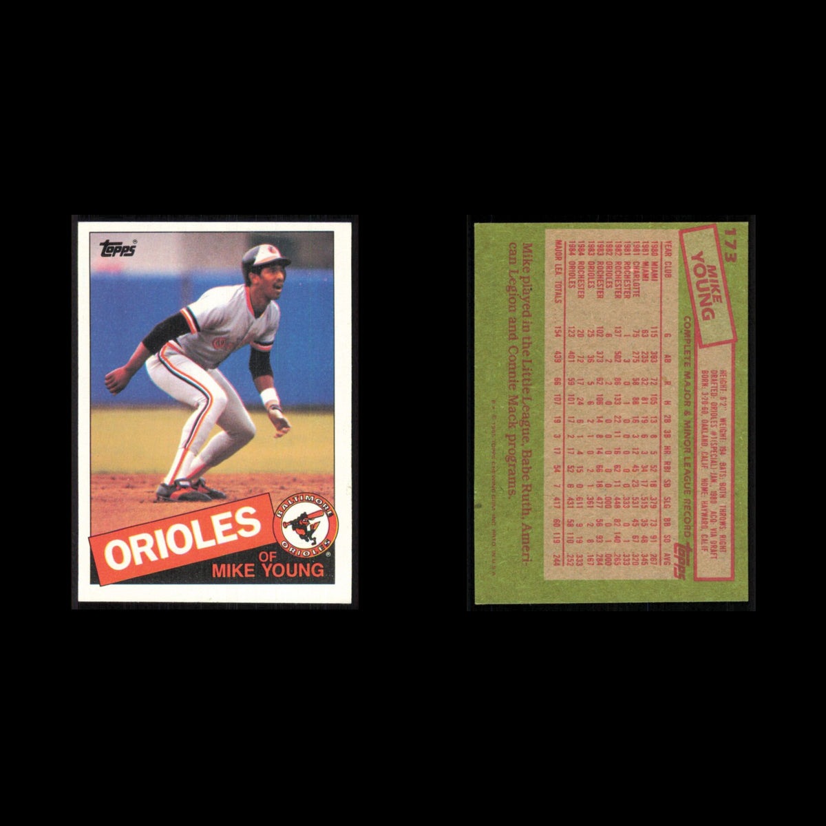 Mike Young #173 1985 Topps Baltimore Orioles Baseball Card MLB NM