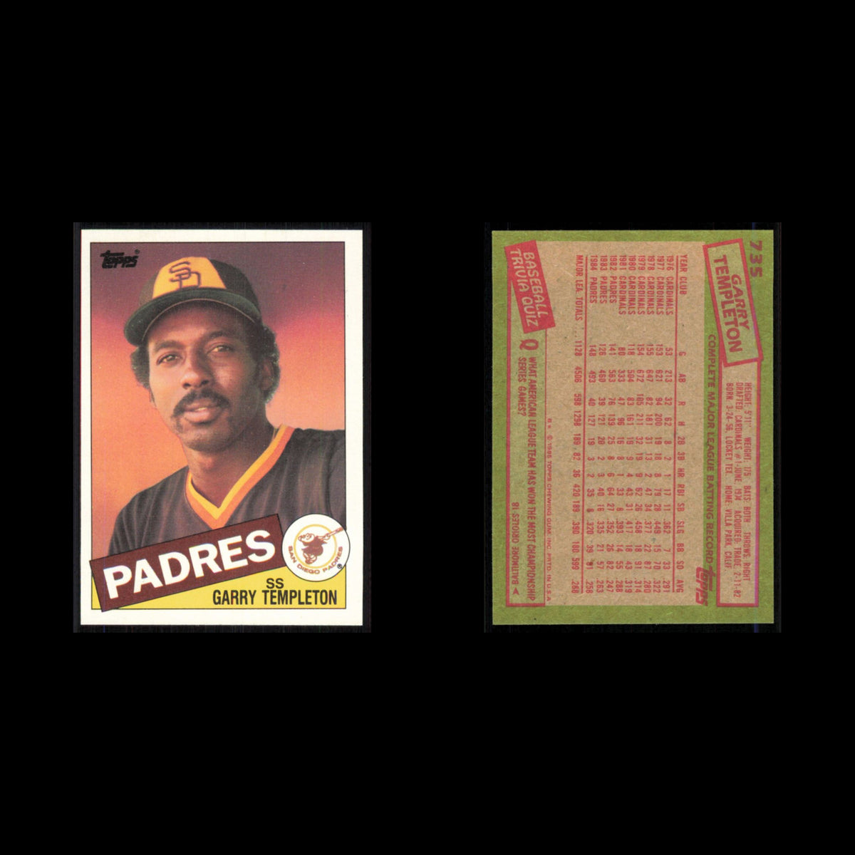 Garry Templeton #735 1985 Topps San Diego Padres Baseball Card MLB NM