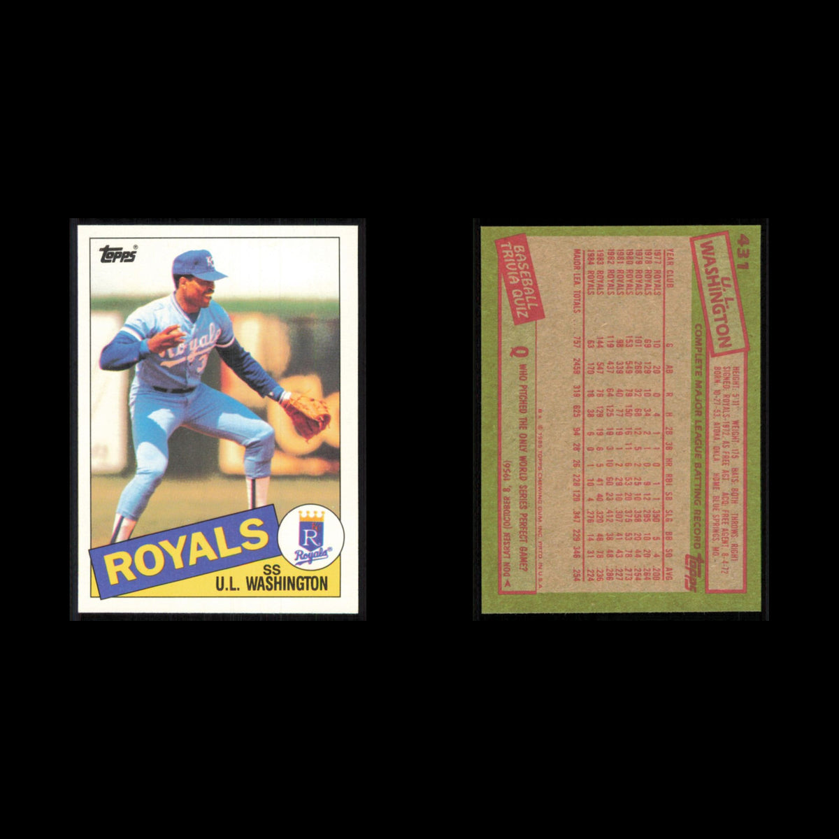 U.L. Washington #431 1985 Topps Kansas City Royals Baseball Card MLB NM
