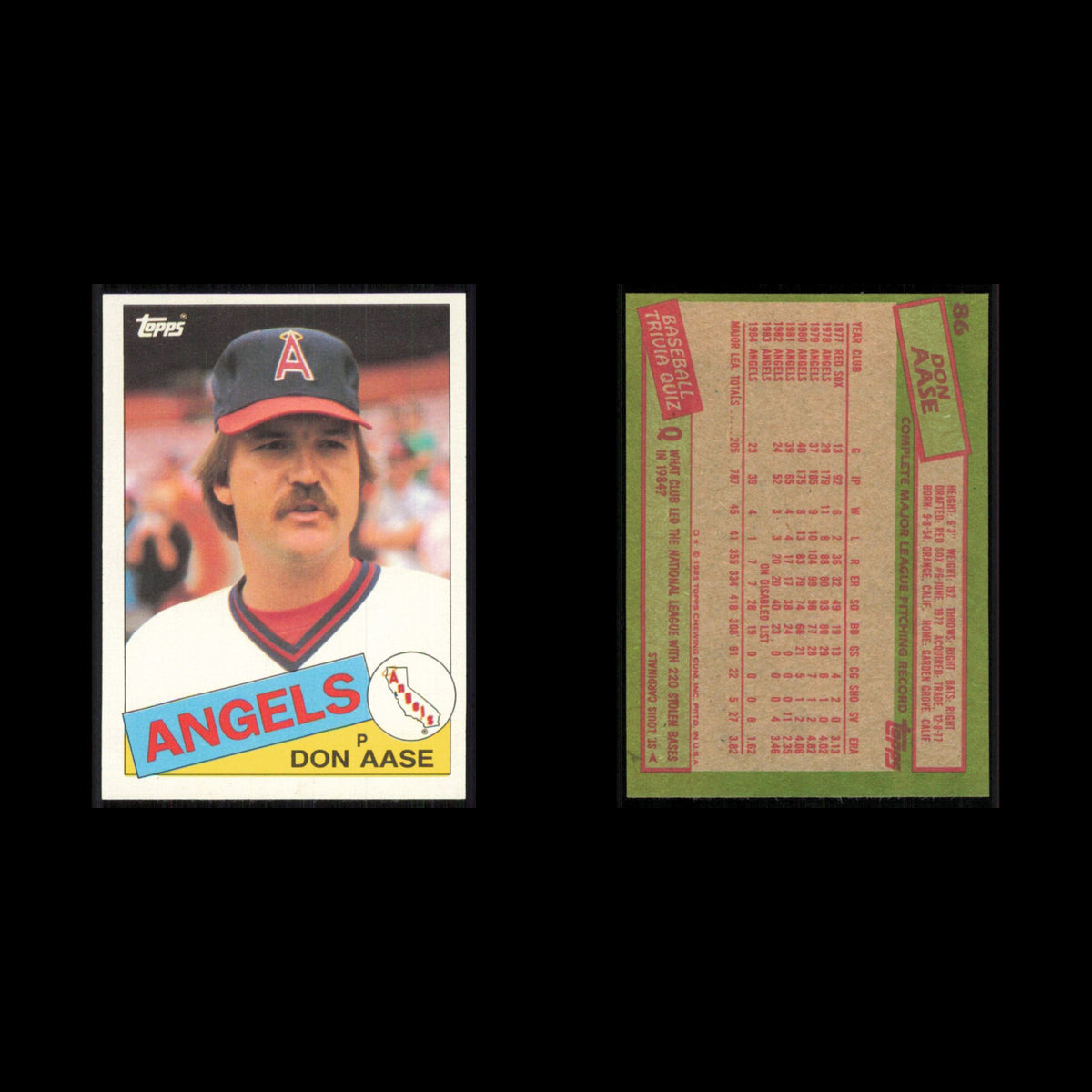 Don Aase #86 1985 Topps California Angels Baseball Card MLB NM
