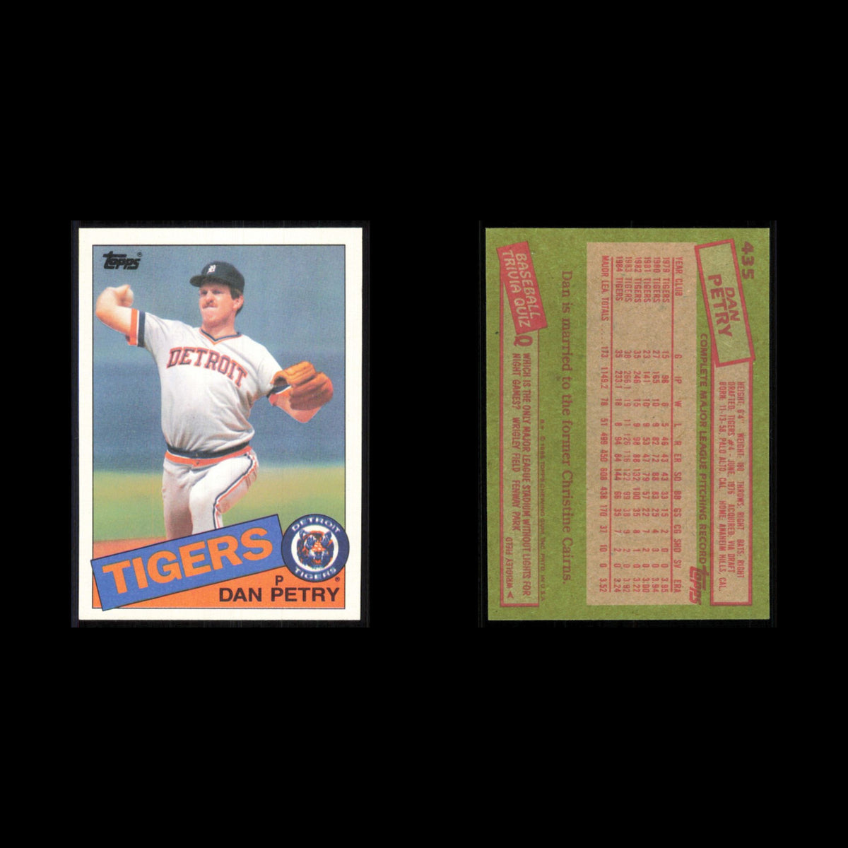 Dan Petry #435 1985 Topps Detroit Tigers Baseball Card MLB NM